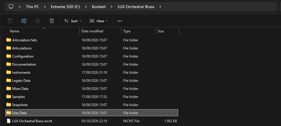User Data folder in the library root